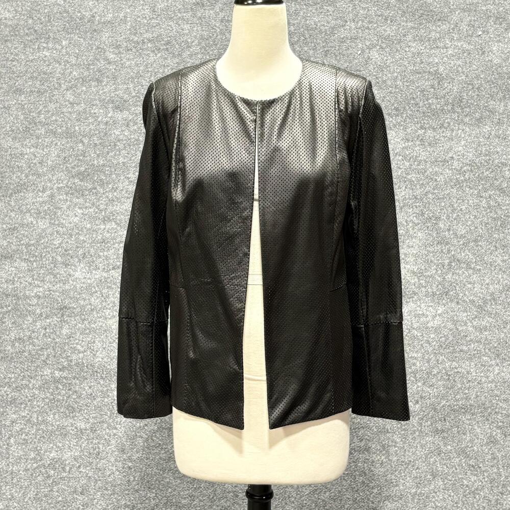 Mayda Cisneros Jacket Womens Small Black Leather Perforated Collarless Lined